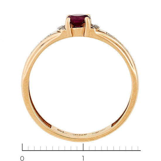 Кольцо из комбинированного золота 585 пробы c 16 бриллиантами и 1 рубином, Л11139376 за 12250