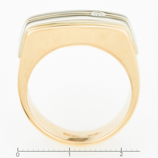 Кольцо печатка из комбинированного золота 585 пробы c 1 бриллиантом, Л16143604 за 99000