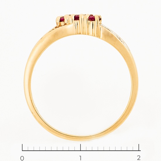 Кольцо из комбинированного золота 585 пробы c 4 бриллиантами и 3 рубинами, Л09102571 за 11950