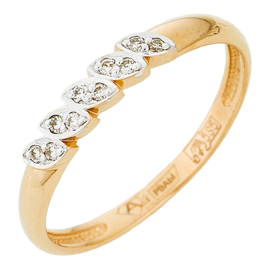 Кольцо из комбинированного золота 585 пробы c 10 бриллиантами, Л24142085 за 7 630 ₽