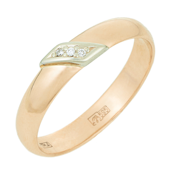 Кольцо обручальное из комбинированного золота 585 пробы c 3 бриллиантами, Л19110852 за 21 350 ₽