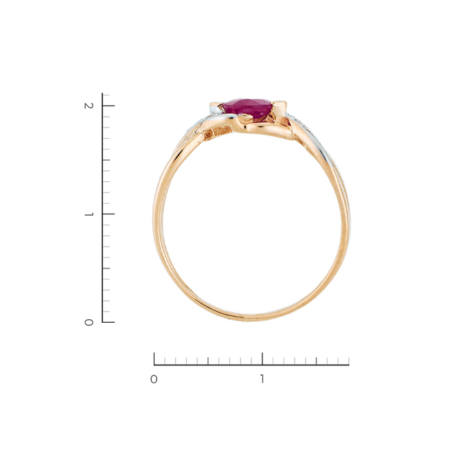 Кольцо из красного золота 585 пробы c 8 бриллиантами и 1 рубином