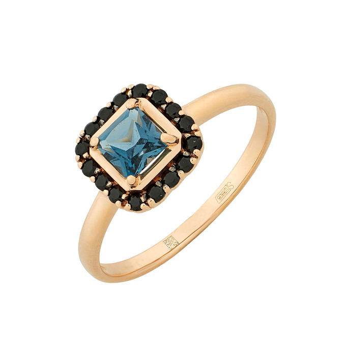 Кольцо из золота 585 пробы c топазом Лондон и синтетическими камнями