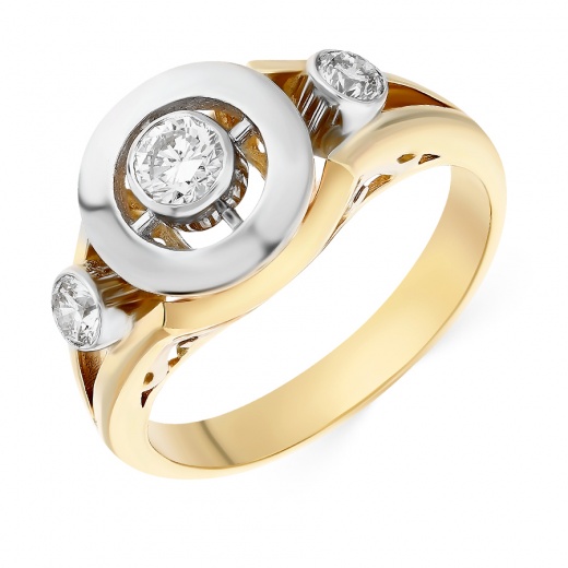 Кольцо из комбинированного золота 585 пробы c 3 бриллиантами 048397 фото 1