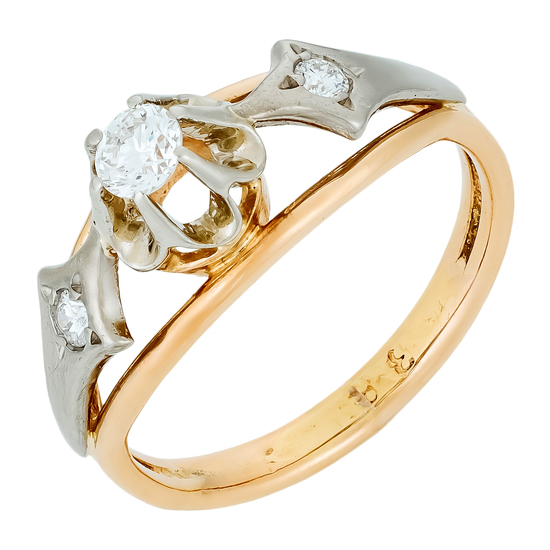 Кольцо из комбинированного золота 583 пробы c 3 бриллиантами, Л43056891 за 62800