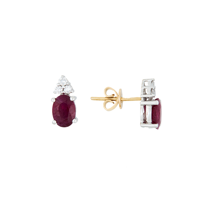 Серьга из золота 585 пробы c 3 бриллиантами и 1 рубином