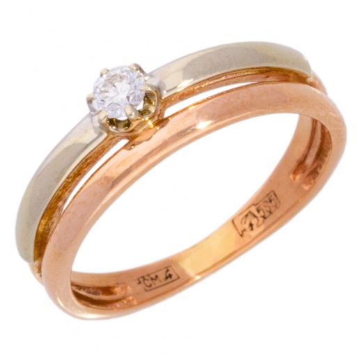 Кольцо обручальное из комбинированного золота 585 пробы c 1 бриллиантом 007919 фото 1