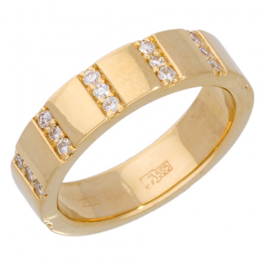 Кольцо обручальное из желтого золота 585 пробы c 21 бриллиантами 007155 фото 1