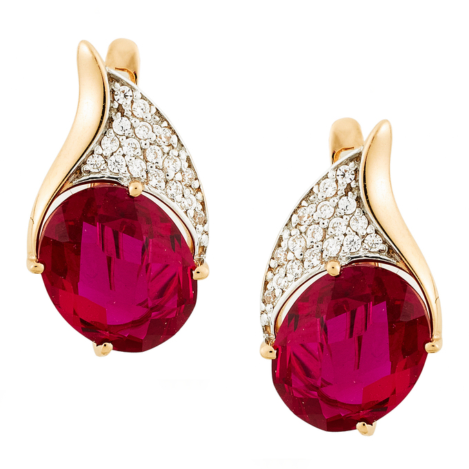 Серьги из комбинированного золота 585 пробы c 2 корундами и фианитами