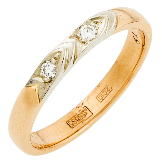 Кольцо из комбинированного золота 585 пробы c 2 бриллиантами, Л37057582 за 13250