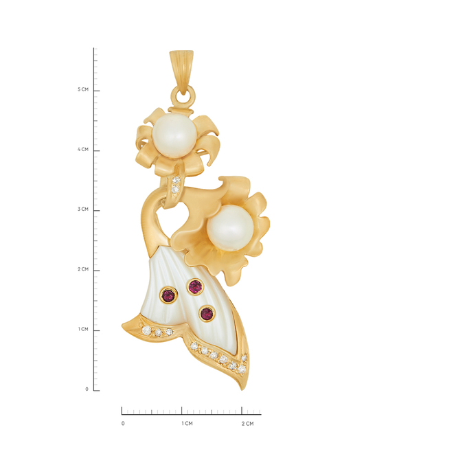 Подвеска из золота 750 пробы c рубином, бриллиантами, перламутром и культивированным жемчугом, Л 2811 8851 за 163030