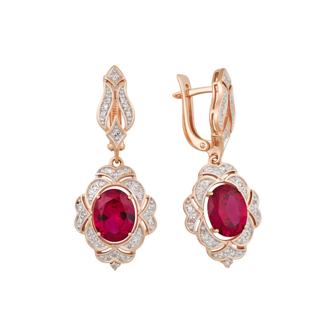 Серьги из золота 585 пробы с бриллиантами и корундами, Ц О007 5250 за 87200