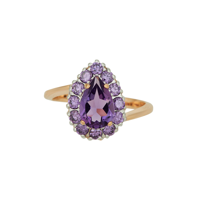 Кольцо из золота 585 пробы c аметистом и синтетическими камнями, Л 0408 7168 за 38880