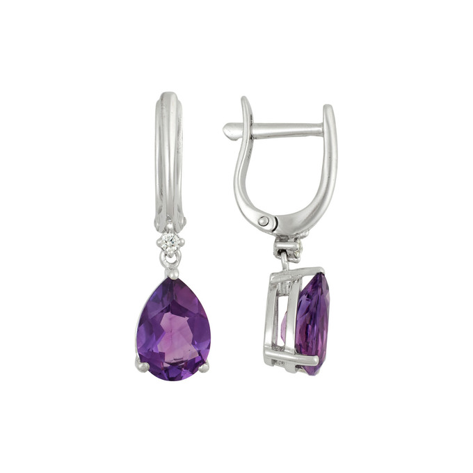 Серьги из золота 585 пробы с аметистами и бриллиантами, Л 2414 6173 за 57400