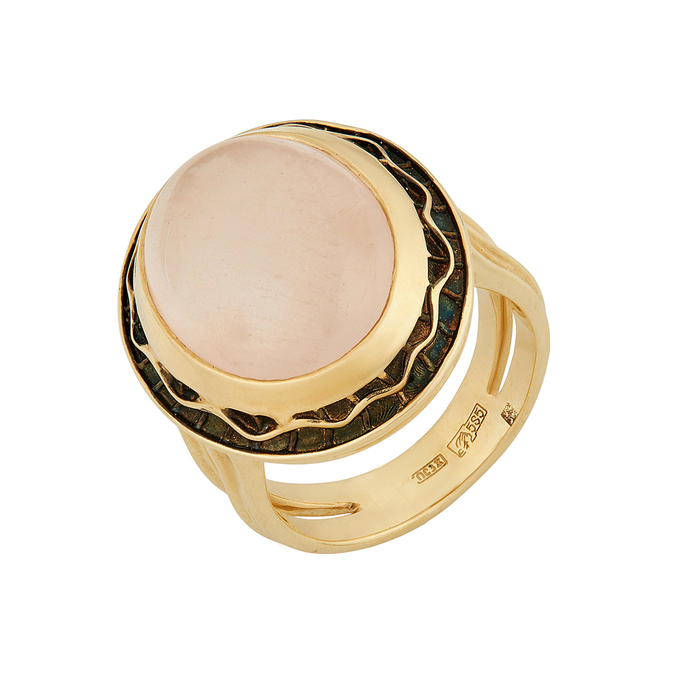 Кольцо из золота 585 пробы c розовым кварцем