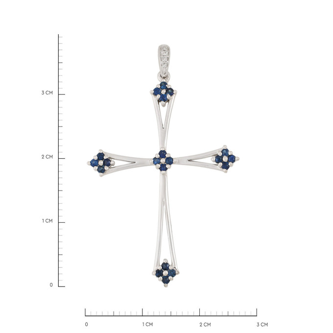 Подвеска-крестик из золота 585 пробы c сапфирами и бриллиантами