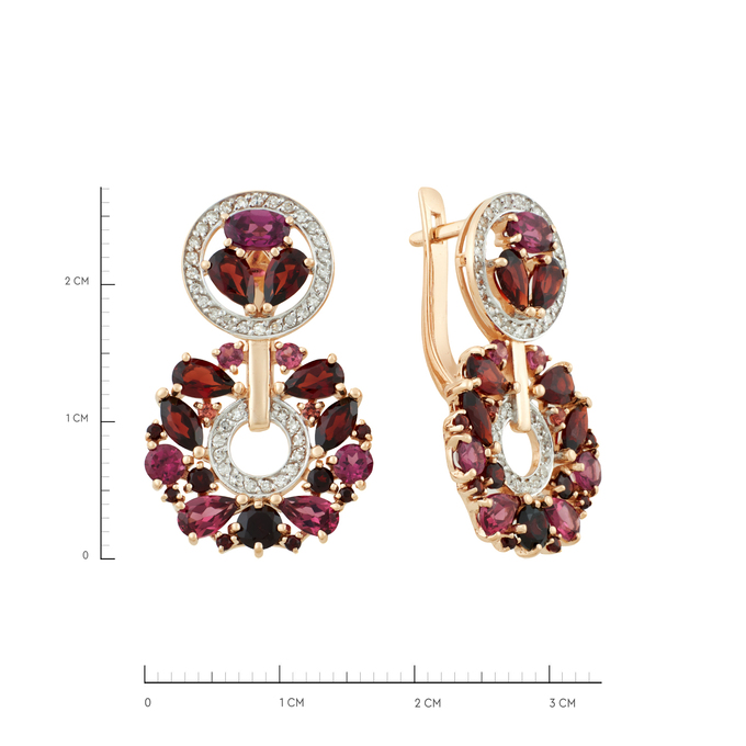 Серьги из золота 585 пробы c гранатами и бриллиантами, Л 7502 9833 за 104000