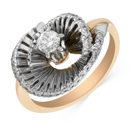 Кольцо из комбинированного золота 585 пробы c 32 бриллиантами 069217 фото 1