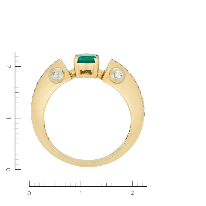 Кольцо из желтого золота 585 пробы c 24 бриллиантами и 1 изумрудом, Л 1809 6816 за 81550