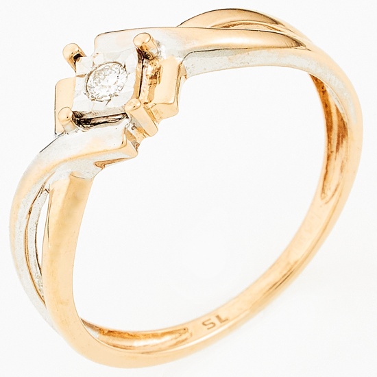 Кольцо из комбинированного золота 585 пробы c 1 бриллиантом, Л28081490 за 6750