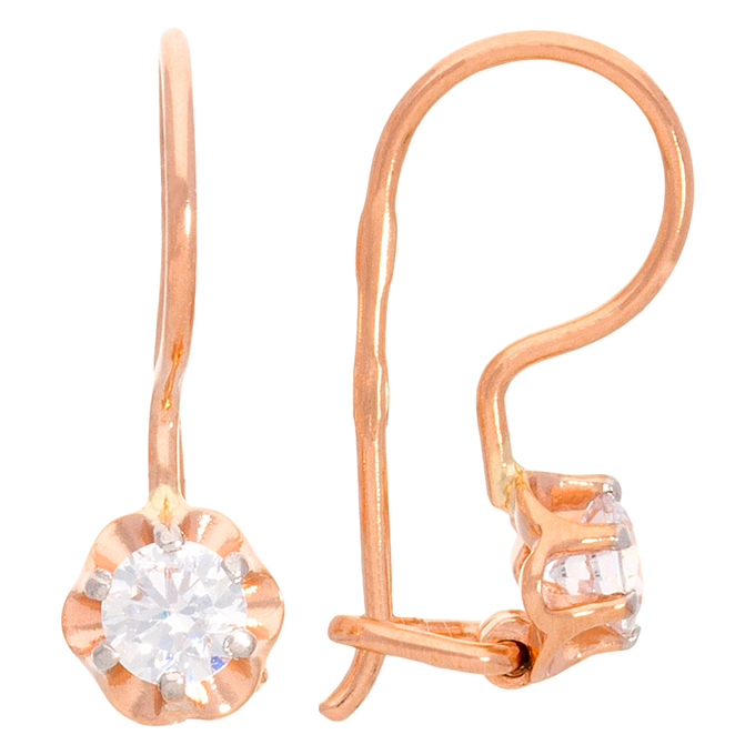 Серьги из золота 585 пробы c 2 фианитами
