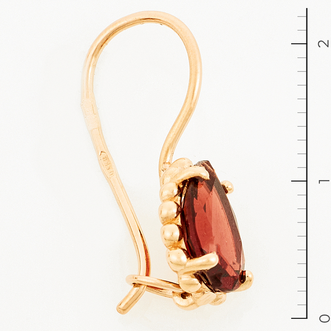 Серьги из красного золота 585 пробы c 2 гранатами
