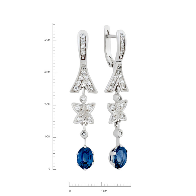 Серьги из золота 585 пробы с сапфирами и бриллиантами, Ц О007 4034 за 114000