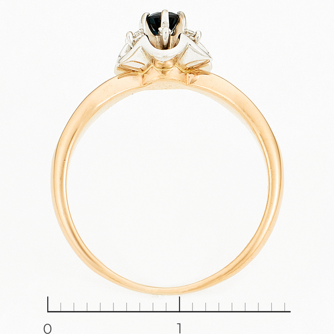 Кольцо из комбинированного золота 585 пробы c 6 бриллиантами и 1 сапфиром