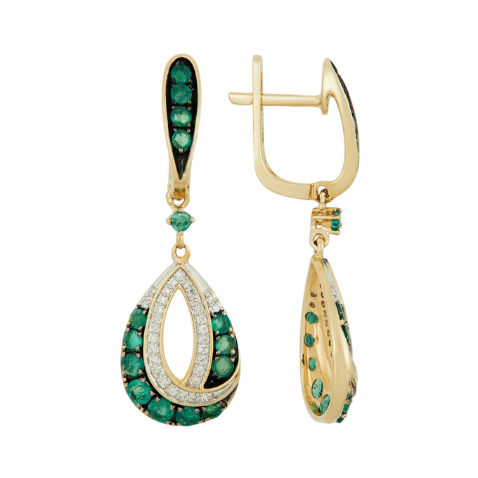 Серьги из золота 585 пробы c изумрудами и бриллиантами, Л 0611 2942 за 67520