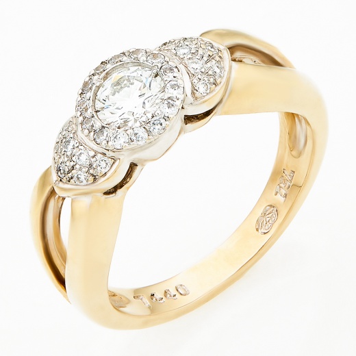 Кольцо из комбинированного золота 750 пробы c 15 бриллиантами и 14 камнями синтетическими Л33066250 фото 1