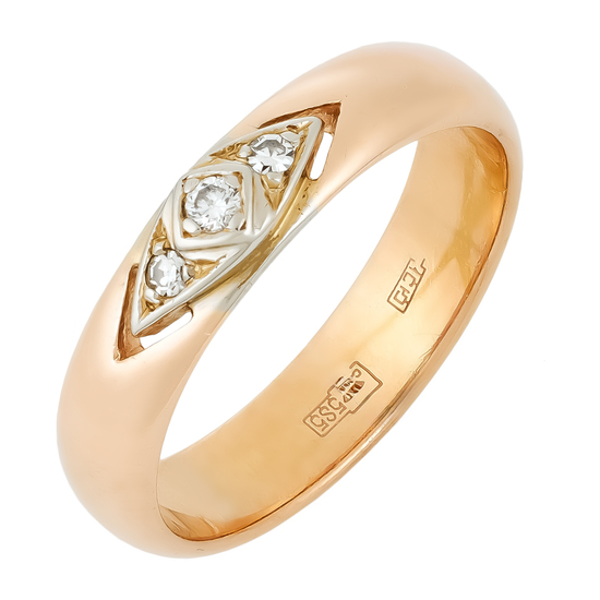 Кольцо из комбинированного золота 585 пробы c 3 бриллиантами, Л36057179 за 39 200 ₽