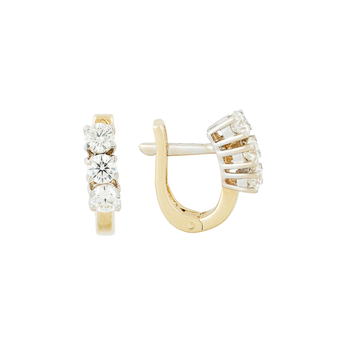 Серьга из золота 585 пробы c 3 бриллиантами