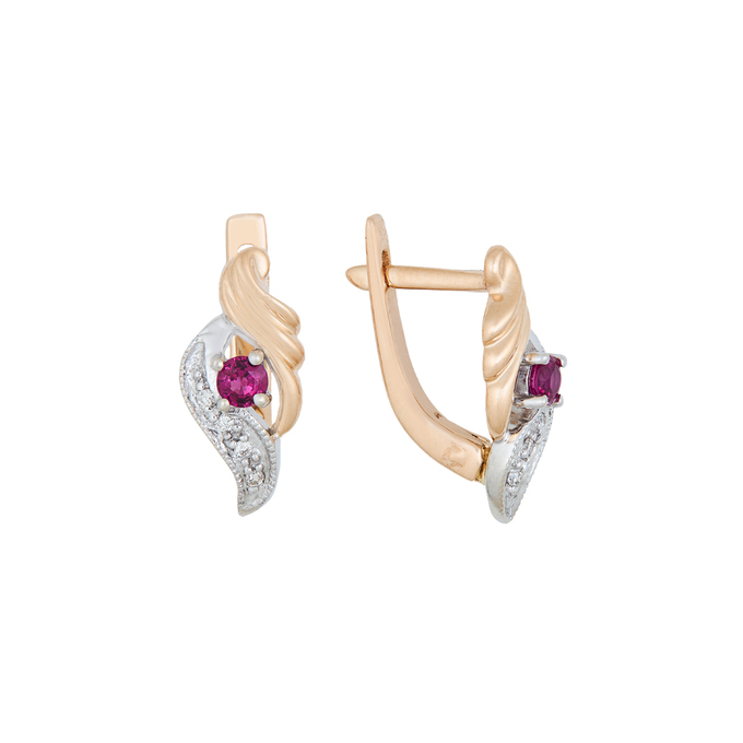 Серьги из золота 585 пробы c рубинами и бриллиантами, Л 4107 1512 за 43120