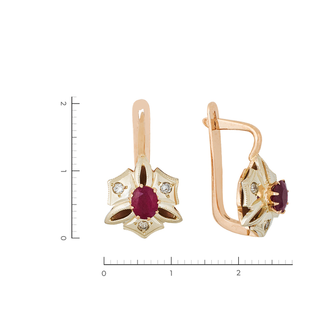 Серьги из золота 585 пробы c 6 бриллиантами и 2 корундами