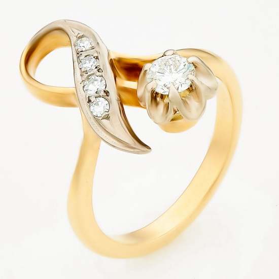 Кольцо из комбинированного золота 750 пробы c 5 бриллиантами, Л45064942 за 61000