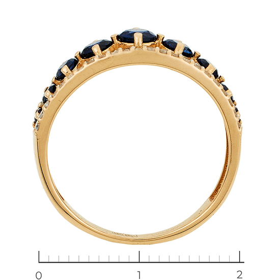 Кольцо из красного золота 585 пробы c 46 бриллиантами и синт. сапфирами, Л61021715 за 8940