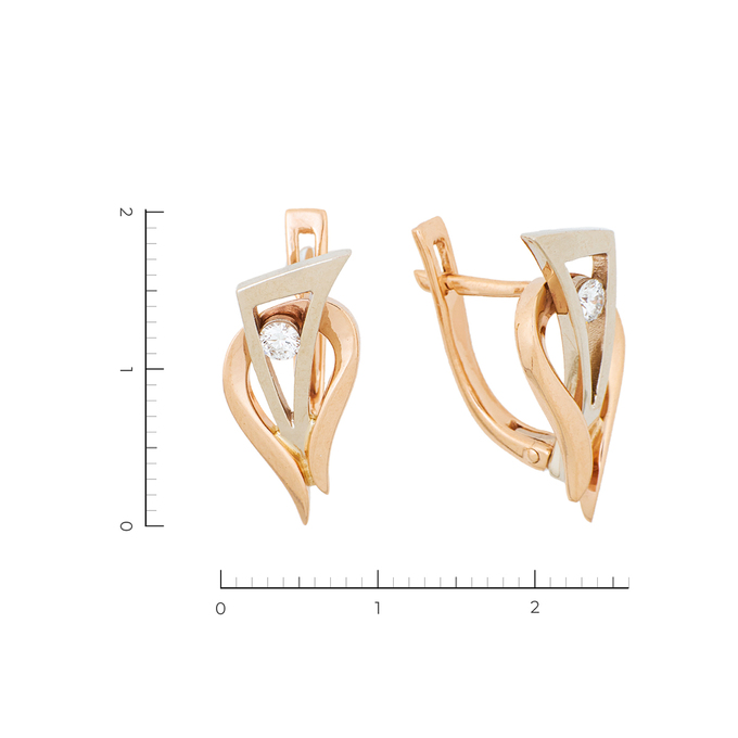Серьги из комбинированного золота 585 пробы c 2 бриллиантами, Л 5404 8532 за 45430