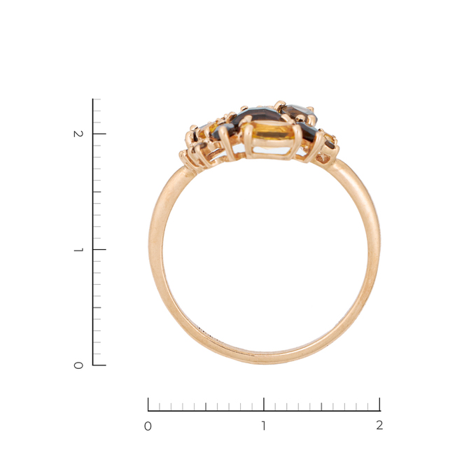 Кольцо из красного золота 585 пробы c 5 раухтопазами и 4 гранатами и 5 цитринами, Л 4507 2608 за 15330