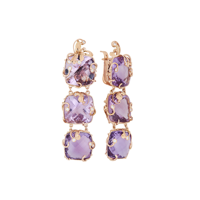 Серьги из золота 585 пробы c 20 фианитами и 6 аметистами, К 0000 2390 за 272100