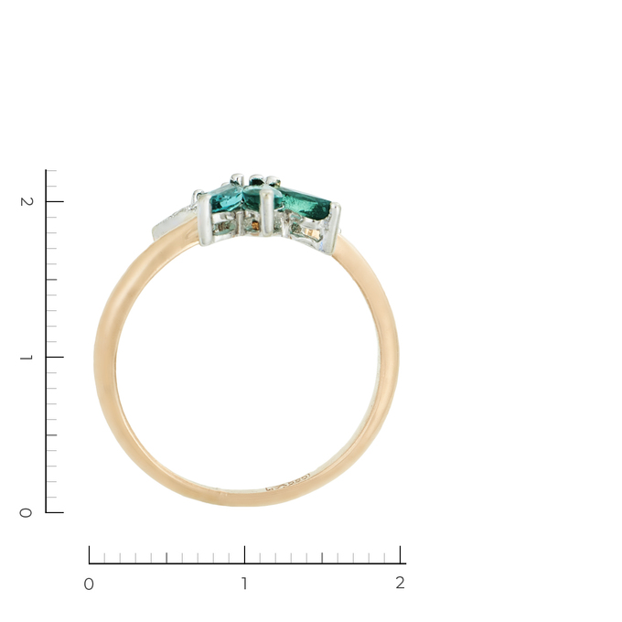 Кольцо из комбинированного золота 585 пробы c 2 бриллиантами и 6 изумрудами, Л 6602 0460 за 17115