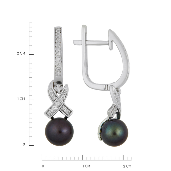 Серьги из золота 585 пробы c бриллиантами и культивированным жемчугом, Л 1208 3950 за 42900