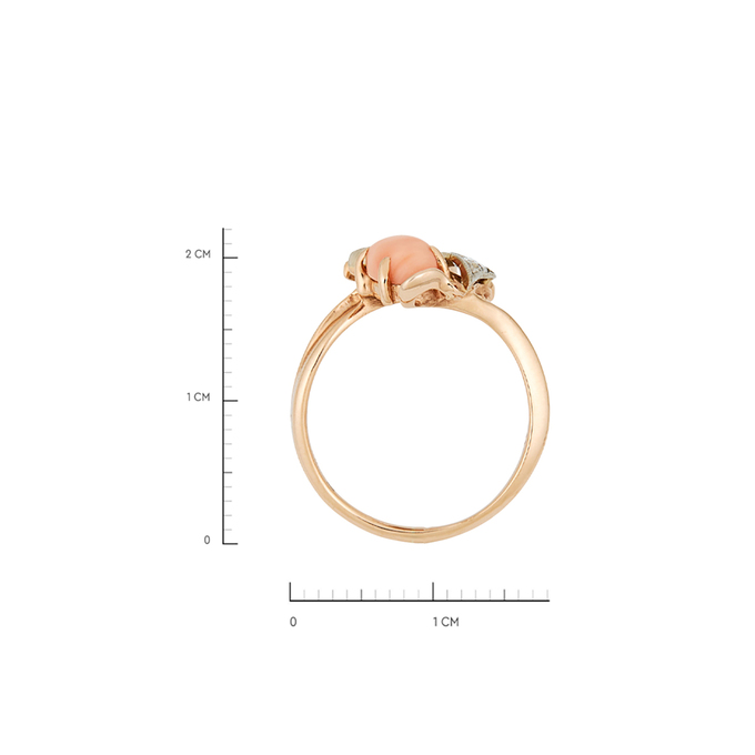 Кольцо из золота 585 пробы c 5 бриллиантами и 1 кораллом, Л 2414 3911 за 29100