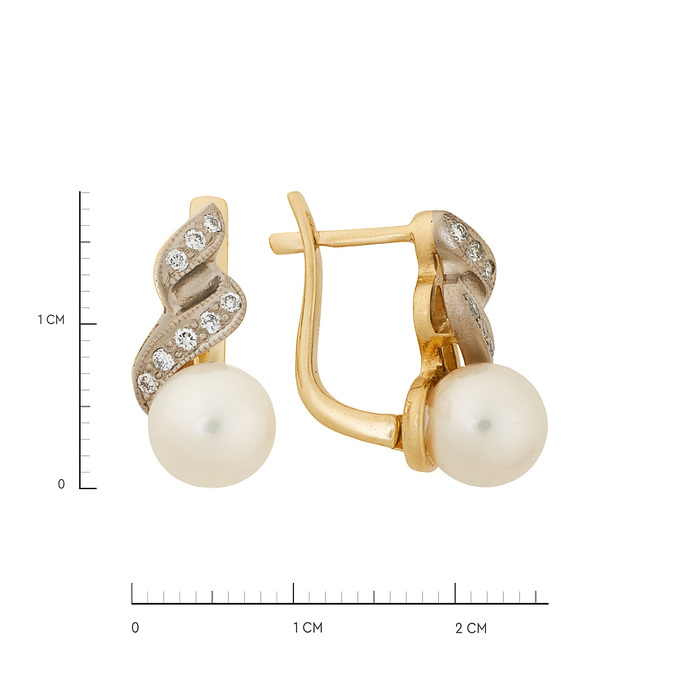 Серьги из золота 750 пробы c бриллиантами и культивированным жемчугом, Ц О007 2586 за 104000