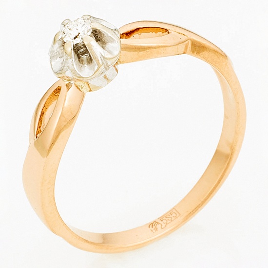 Кольцо из комбинированного золота 585 пробы c 1 бриллиантом, Л23044000 за 12000