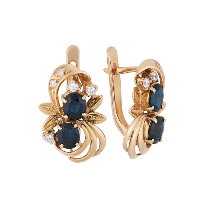 Серьги из золота 585 пробы c сапфирами и фианитами, Л 5701 5999 за 66500
