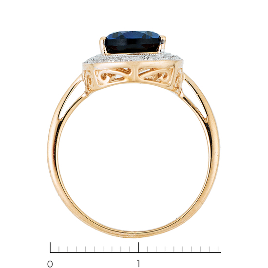 Кольцо из комбинированного золота 585 пробы c 16 бриллиантами и 1 синт. сапфиром, Л30112519 за 15750