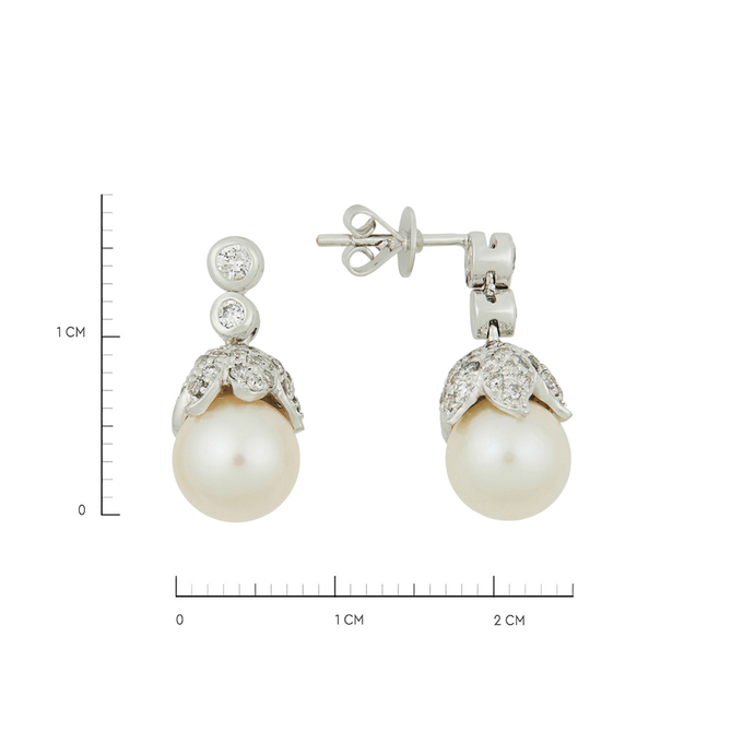 Серьги из золота 750 пробы c бриллиантами и культивированным жемчугом, Л 2811 7203 за 75600