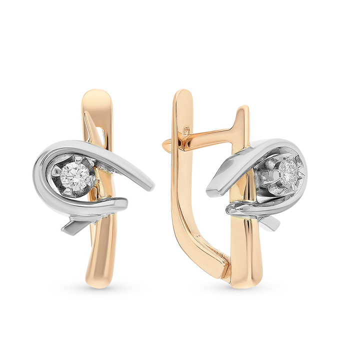 Серьги из золота 585 пробы c 2 бриллиантами