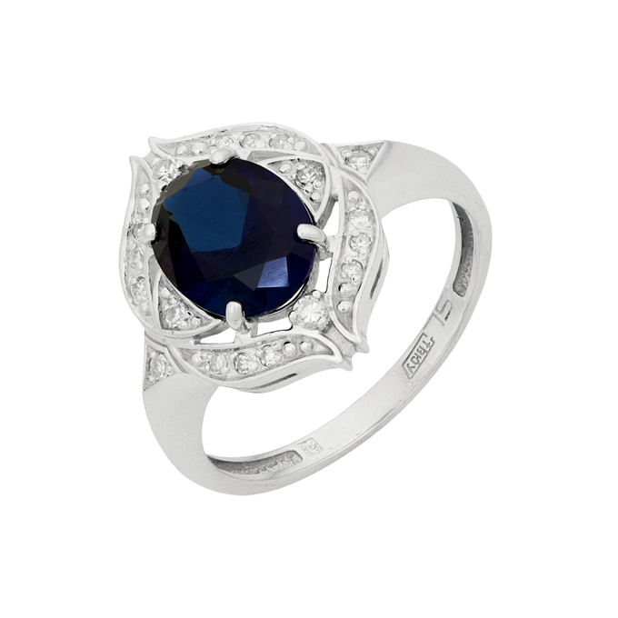 Кольцо из золота 585 пробы c бриллиантами и синтетическим сапфиром, Л 7303 1141 за 51360