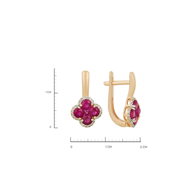 Серьги из золота 585 пробы c рубинами и бриллиантами, Ц О007 1110 за 56720